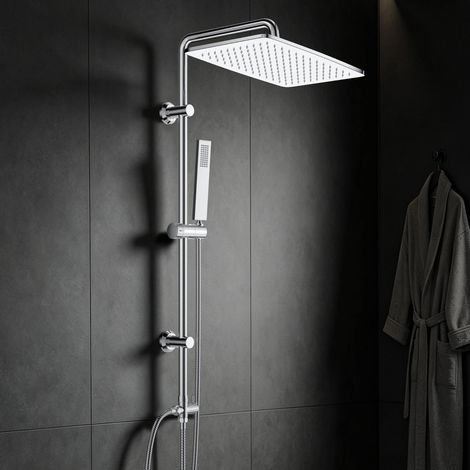 Görbach Edelstahl Duschsystem ohne Armatur, XXL Rechteckig Regendusche 35 x 25 cm Chrom, Nachrüstset mit verstellbaren Wandhalterungen (1/5)