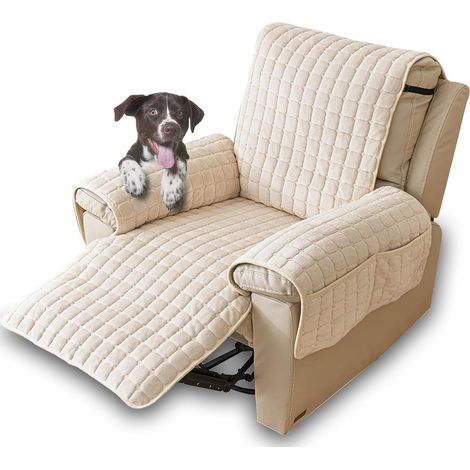 Funda para sillón, manta para sillón reclinable con reposabrazos, cojín antideslizante para silla, funda para sillón de TV, fundas para reposabrazos de sofá, beige, 1 plaza 53 x 190 cm (1/5)