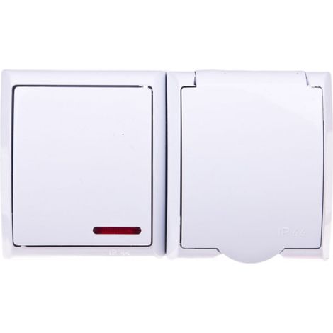 Interruptor herm茅tico individual Fala con retroiluminaci贸n LED + toma de corriente herm茅tica individual con o sin tapa, blanco ZH-艁1SG/00/w