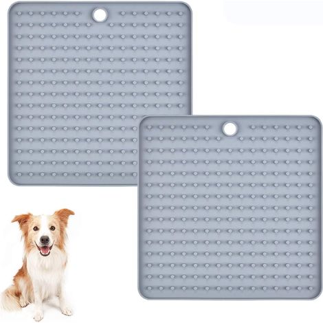 MINKUROW Pet Lick Mat Alfombrilla De Alimentación Lenta Para Perros, Relaja A Las Mascotas Ansiosas, Perfecto Para Alimentar Golosinas, Yogur O Mantequilla De Maní, 2 Piezas (Gris) (1/5)