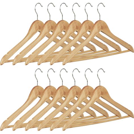 Set of 84 Relaxdays Coat Hangers, Wooden Trouser Hangers, with Swivel Hooks H x W: 22.5 x 44.5 cm, Natural (1/5)