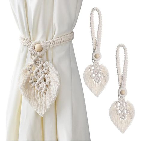 2 embrasses Boho embrasses de Rideaux, Feuilles Coton macramé Pinces à Rideaux,beige (1/5)