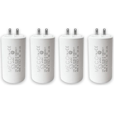 Condensateurs 2,5 µF - Pièce d'origine - type Faston 2,8 à cosses - 10 000 h - Compatibles de moteurs de volet roulant 6 Nm - GARANTIE 2 ANS - Fabrication européenne - 5,5 uF - Lot de 4