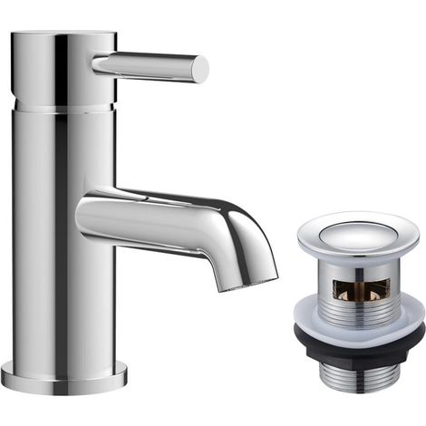 Robinet mitigeur de lavabo monobloc avec bonde à ressort clic-clac Robinet chaud et froid en laiton massif chromé moderne facile à installer (1/4)