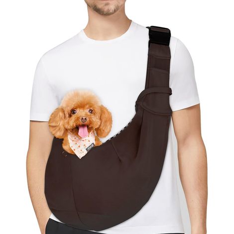 1 Sac de transport pour chien, réversible, bandoulière réglable, crochet de sécurité, coton polyester, jusqu'à 5kg (1/5)