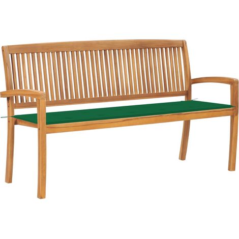 Stapelbare Gartenbank mit Auflage 159 cm Massivholz Teak (1/5)
