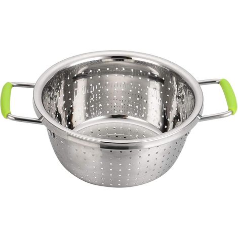 Lochsieb aus Edelstahl mit langem, grünem Griff – Ideal zum Kochen von Pasta, Nudeln, Spaghetti und Gemüse – Silber – 20,1 cm (1/5)