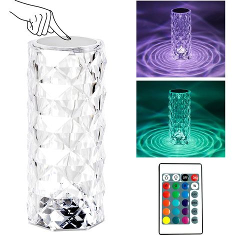 LED lampe de table en cristal lampe de chevet moderne créative Rose lampe tactile dimmable avec lampe en cristal RGB changement de couleur veilleuse pour chambre à coucher, étude et salon(Avec télécom (1/5)