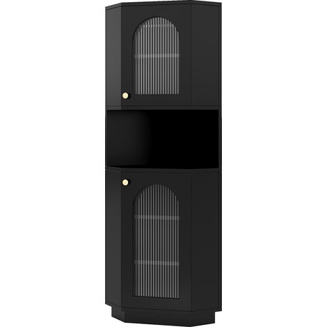 CAIziancien sku:WF314590AAB, meuble de salle de bain avec bande lumineuse, meuble de salle de bain, meuble d'angle avec deux compartiments de rangement, compartiment ouvert avec étagères réglables, 45