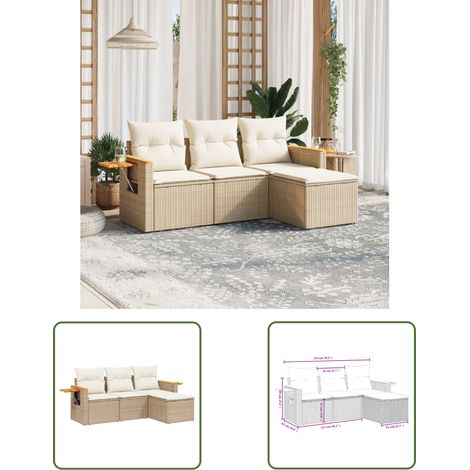 The Living Store 4-tlg. Garten-Sofagarnitur mit Kissen Beige Poly Rattan - Gartenmöbel - Outdoor Möbel - Lounge Set - Rattan Sofa - Esszimmergarnitur