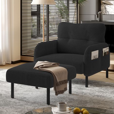 Fauteuil rembourré moderne en chenille avec pied en métal, fonction pivotante 360°, fauteuil tonneau rembourré avec pompons, fauteuil club en forme de citrouille pour salon, séjour familial, chambre, (1/5)
