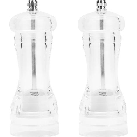 Lot de 2 moulins à poivre et sel manuels transparents en acrylique, outil de cuisine pour broyer les épices, 15 cm (6 pouces). (1/5)