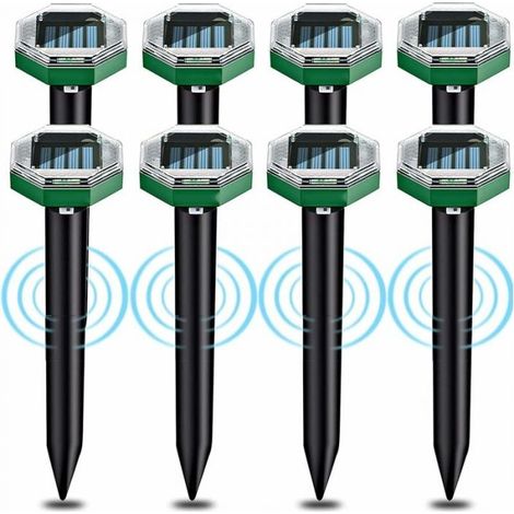 Répulsif à ultrasons pour taupes – Lot de 8 pièces – Étanche IP65 – Couverture 7500 pieds carrés – Panneaux solaires (1/5)