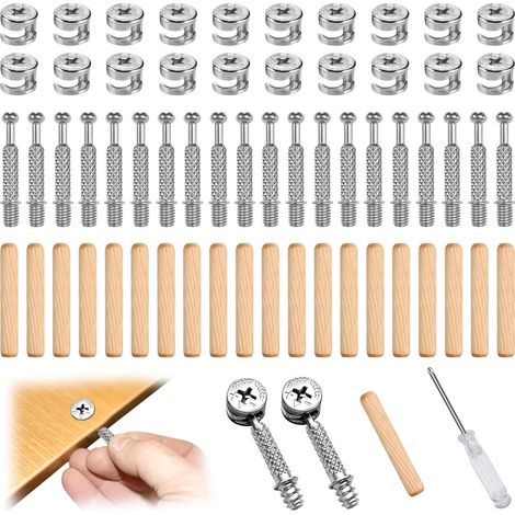 80 Pièces Excentrique Meubles Connecteur avec des Connecteurs Excentriques de Ø15mm, Vis de Fixation M6, Chevilles en Bois de Ø8mm et Tournevis, Robustes et Durables Excentriques Connecteur (1/5)