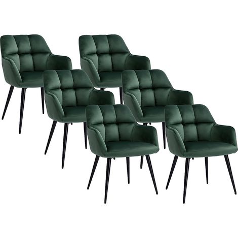 Vente-Unique – Lot de 6 chaises avec accoudoirs – Velours 100% polyester – Métal – Vert sapin – Densité assise 28 kg/m³ – Pour intérieur (1/4)