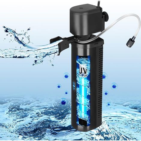 Aquarium Filter for 150-560 Litre Ponds, 7W Anti-Algae Clarifier U-V Indoor Filter 1500L/h Submersible Pump for Freshwater and Saltwater Aquariums Crystal Clear Algu Destroyer (1/5)