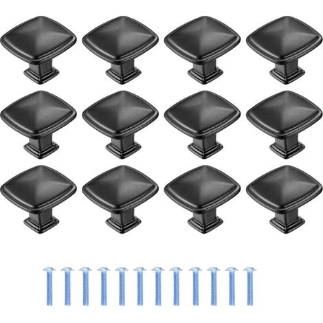 12 Pièces Poignee de Meuble Cuisine Noir, Tiroir de Poignée Porte, Bouton de Meubles Cuisine de Porte, Poignées de Meuble pour Placard Armoire Cuisine - 1,2 po/30 mm (1/5)