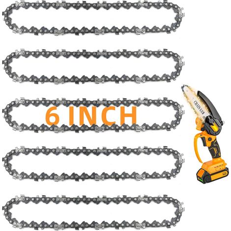 5er-Pack 6-Zoll-Kettensägenketten – 1/4-Zoll-LP-Teilung, 0,043-Zoll-Spurweite 37 Treibglieder – Ersatzketten für tragbare 6-Zoll-Mini-Akku-Elektrokettensägen für Gartenscheren und Holzschneiden (1/5)