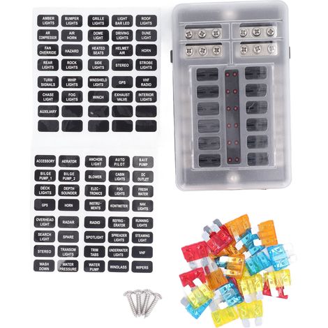 GARRYFIZH Boîtier à Fusibles 12 Voies avec Indicateur LED - Porte-fusibles Lame DC12‑32V Étanche - Pour Voiture et Bateau 12V/24V
