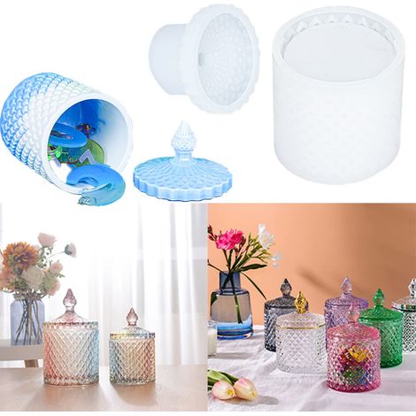 1 set Tasse Moule Silicone Resine Epoxy Boîte de Rangement Moule Resine Epoxy Boîte à Bijoux Moule en Silicone Cendrier Moule de Coulée Pots Fleurs Porte Stylo Pinceau Maquillage (1/5)