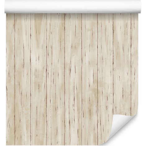 Papel pintado con efecto de tablones de madera clara para salón y dormitorio, 50x1000 cm. (1/5)