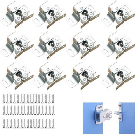 Latch de Porte pour Meubles et armoires, Pack de 12, verrou à Double Galet, avec vis et Ressort, pour Portes battantes, Facile à Installer, Durable et résistant à la Corrosion (1/5)