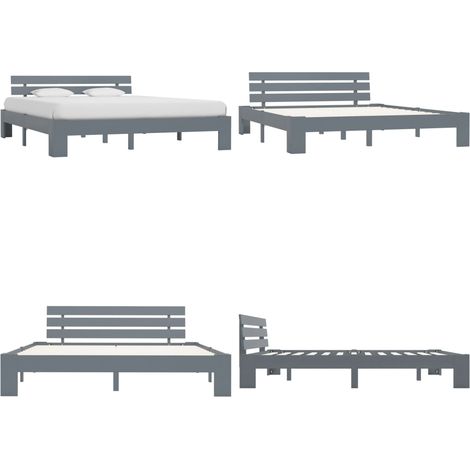 Giroletto senza Materasso Grigio 180x200 cm Legno Massello Pino - Letto in legno - Telaio letto