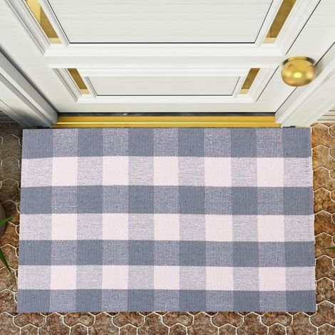 Tapis à Carreaux 27 x 43 Pouces Tapis en Coton à Carreaux Blancs et à Carreaux Lavable tissé à la Main Tapis de Porte d'entrée intérieur ou extérieur Cuisine (1/5)