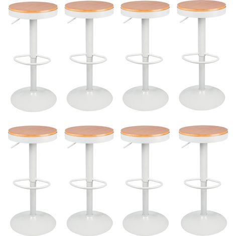 Lot de 8 Tabouret de Bar en Bois et Métal, pour Maison Cuisine Comptoir Bistro, Chaises de Salle à Manger Hauteur Réglable et Pivotant 360° - Blanc (1/5)