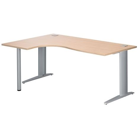 Bureau compact chêne clair L 180 cm retour à gauche piètement métal L Plus aluminium Essens - Maxiburo