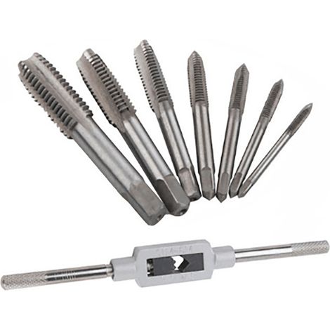 8PCS Filière à tarauder droite argent acier rapide cannelures limes à fileter avec porte-embout pour bois (1/5)