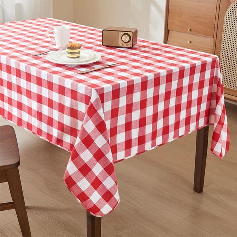 Nappe à carreaux Rouge-Blanc 140x240 cm Imperméable Mélange coton-polyester