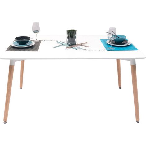 Mesa de comedor o cocina de diseño nórdico TOWER sobre de DM lacado en color blanco y patas de madera de haya 120x80 (1/4)