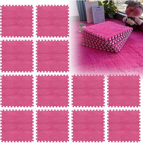 Set of 12 Soft Foam Puzzle Mats 30 x 30 cm – Interlocking Soft Floor Tiles for Living Room, Bedroom or Play Area Red-Pink (1/5)