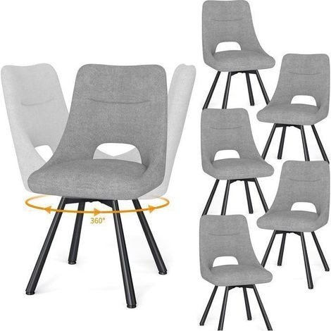 WAFTING Chaise Pivotante à 360°, Lot de 6 Chaises de Salle à Manger Scandinave, Chaises de Cuisine avec Pieds en Métal, Gris (1/5)