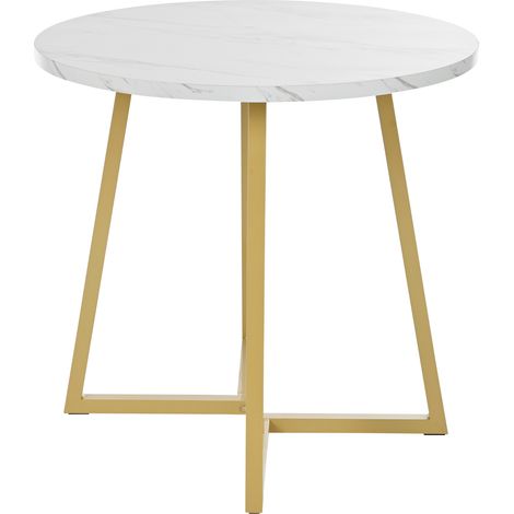 Table à manger ronde 80 cm en MDF effet marbre blanc avec piètement métal et pieds réglables, idéale pour cuisine, salle à manger, salon ou bureau CHICFURN (1/5)