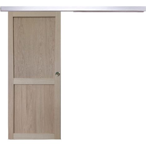 Porte Coulissante Atelier 2 Panneaux chene H204 x L73 + Rail Alu et 2 Coquilles (1/5)