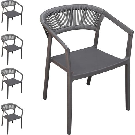 Set 4 poltroncine da esterno antracite con schienale in corda, arredo casa e contract (1/5)