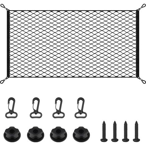 Rete per bagagliaio, 110 x 60 cm, rete elastica per bagagliaio di camper, rete elastica tensionata per fissare i bagagli e separarli dalla carrozzeria con 4 ganci per la maggior parte dei tipi di veic