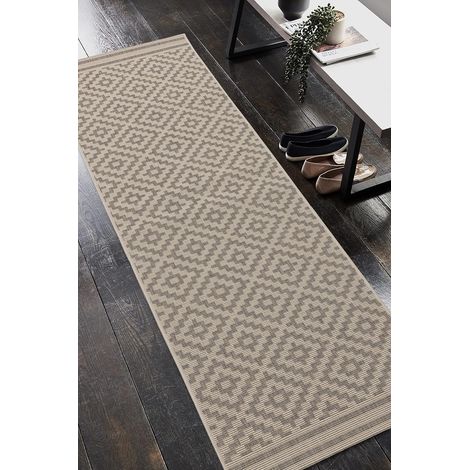 Patio Diamond Flatweave Garden Kitchen Indoor Outdoor Grey Rug Floor Mat Hallway 66 x 240 cm (1'x11''x7'10'') Runner (1/4)