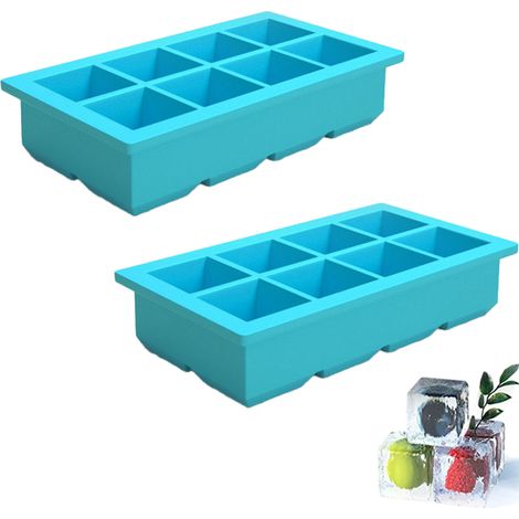Lot de 2 Moule à glaçons, Silicone souple, 8 cavités carrées, Pour whisky et cocktails (1/5)