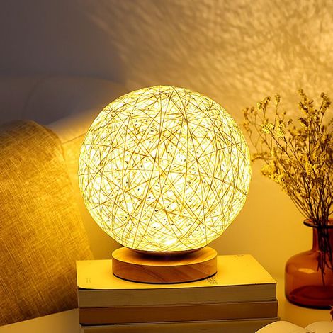 1 Lampe de chevet en rotin, base en bois, forme lune, éclairage doux, USB, chambre, salon (1/5)