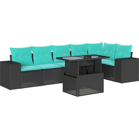 7-teiliges Gartensofa-Set mit Kissen, schwarzes Polyrattan vidaXL (1/5)