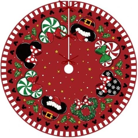Tapis de sapin de Noël 122 cm, motif souris de dessin animé, rouge, pour la maison et les fêtes. (1/5)
