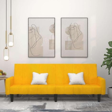 Schlafsofa 2-Sitzer mit Schlaffunktion, Gelb Samt, 220 cm (1/5)