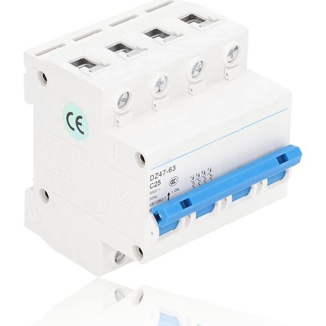 Disjoncteur Miniature DZ4763 4P 25A, Protection Contre Surcharges et Courts-Circuits, 400V 6kA, Montage sur Rail DIN (1/2)