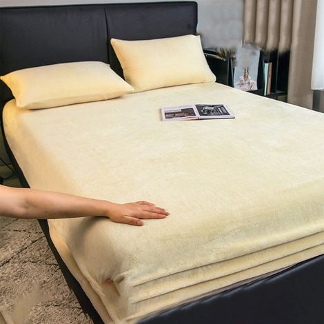 Ensemble de draps reine en flanelle polaire 3 pièces, drap plat et taie d'oreiller, literie de luxe moelleuse pour femme et homme, ajustement facile, sans plis, jaune douillet (1/5)