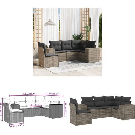 5-tlg. Garten-Sofagarnitur mit Kissen Grau Poly Rattan - Gartensorte - Outdoor Möbel - Lounge Set - Gartenlounge - Rattan Gartenmöbel - Home & Living (1/3)