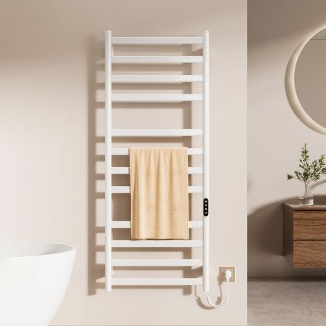 Electric Towel Heating, Wall Mounted Thermo-Bathroom, 1300 x 520 mm, Electric Bathroom Radiator, with Touch Screen, Timer and Adjustable Temperature Electric Towel Warmer, White (1/5)