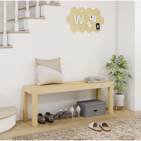 Banco de comedor de 2 plazas en madera de pino, 120 x 33 x 45 cm, color natural OKMYHOME (1/5)